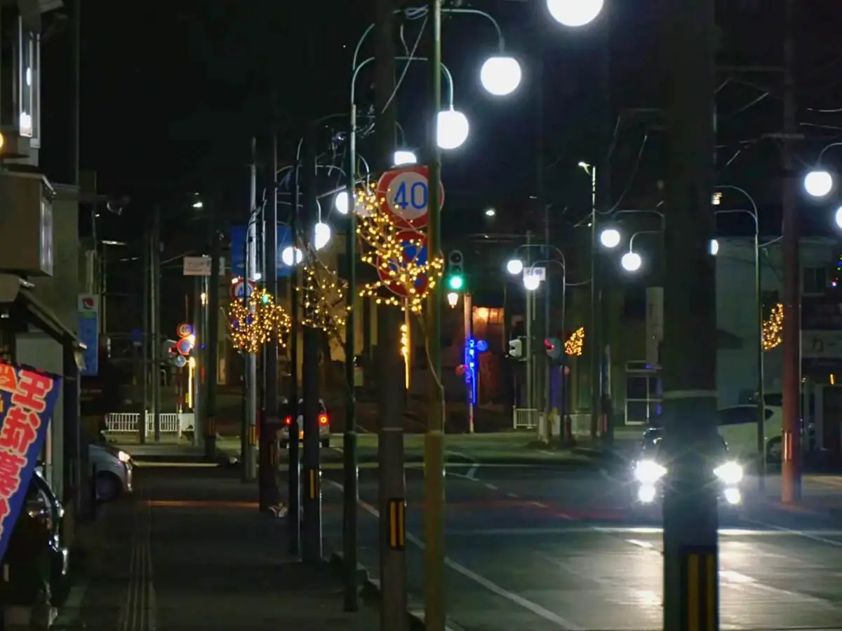 街路灯に設置された小さなツリー = 2021年撮影